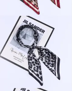 Classic leopard print square scarf 90x90cm silk feel fashion head wrap neckerchief chic.