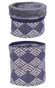 Close-up detail of the thick fleece-lined knitted neck warmer showcasing soft interior texture.