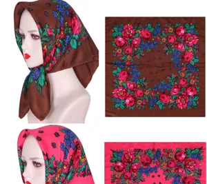 Women retro floral square headscarf ethnic cotton scarf versatile fashion neck wrap