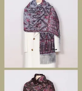 Ethnic paisley print scarf for women, spring autumn bohemian fashion warm tassel shawl