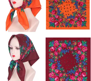 Retro floral square headscarf for women, ethnic style cotton hair scarf for sun protection 70cm