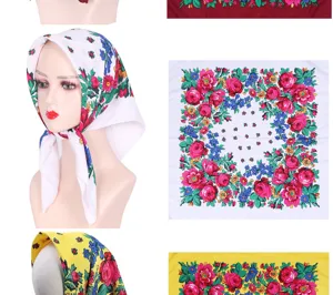 Vintage floral square scarf, cotton ethnic head wrap, retro hair scarf for women 70cm