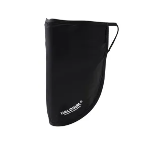 Detailed view of the black ice silk sun protection face mask with hanging ear design.