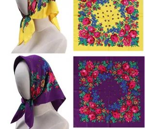 Women Vintage Floral Square Scarf Ethnic Headscarf Neck Kerchief Retro Hair Wrap 70cm