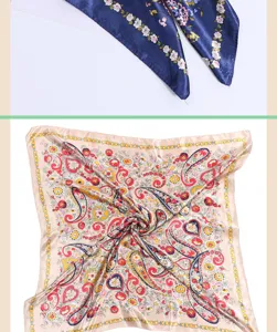 Silk-feel paisley print large square scarf elegant vintage floral women neckerchief headwrap