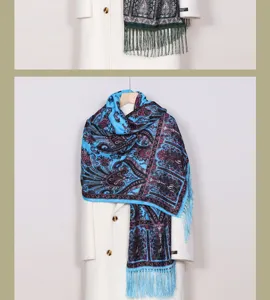 Boho paisley print scarf for women, lightweight spring summer tassel shawl and wrap accessory.