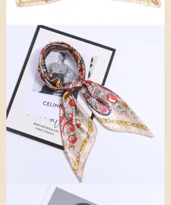 Elegant paisley print silk square scarf for women, vintage fashion neckerchief and hair band.