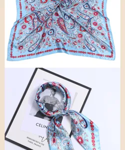 Women silk square scarf 90x90 vintage paisley print head scarf elegant neckerchief for daily wear