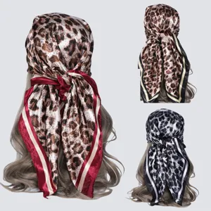 Classic Leopard Print Square Scarf Satin Silk Large Head Scarf Fashion Neck Scarf For Women Daily Wear