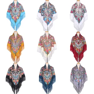 Women Russian floral fringe shawl ethnic style large square scarf winter warm cape wrap
