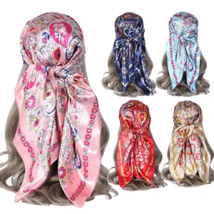 Women Fashion Satin Square Scarf Vintage Paisley Floral Print Head Scarf Lightweight Neck Scarf Wrap For Daily Commute