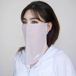 Ice silk sun protection face mask for women, breathable thin anti-dust ear-hanging shield.