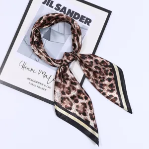 Classic 90x90cm leopard print faux silk square scarf stylish versatile neck head wear for women