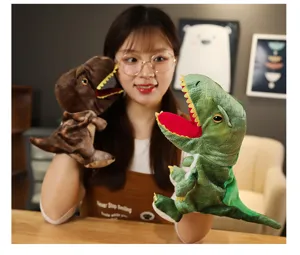 Plush dinosaur hand puppets set, soft early education storytelling toys for kids and stage shows.