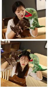 Dinosaur hand puppet detail view, soft plush material for storytelling and early education.