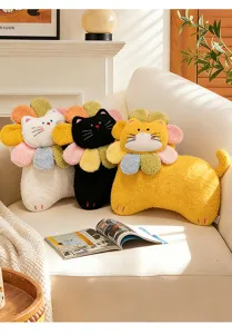 Schattig bloem kat pluche kussen, zacht knuffelkussen voor meisjes slaapkamer, leuke bank decor.