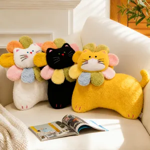 Leuke Kat Pluche Kussen Knuffel Bloemen Halsring Zacht PP Katoen Kussen Ontworpen voor Meisjeskamer Huisdecoratie