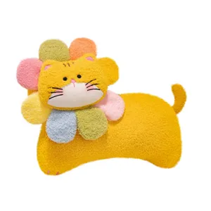 Schattig katten pluche kussen met kleurrijke bloemen, zacht gevuld speelgoed cadeau voor meisjes kamer.