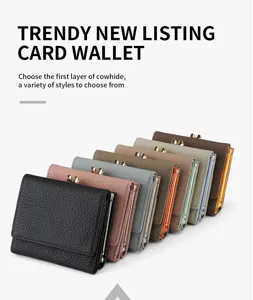 Genuine leather trifold wallet multi-card slot coin purse stylish women accessories
