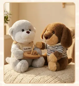 Cute plush toy set featuring an adorable otter and a puppy in cozy sweaters for kids.
