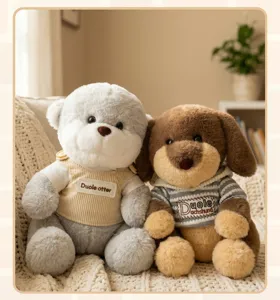 Cute sitting plush toy set with sweater, soft stuffed animal doll for kids birthday gift.