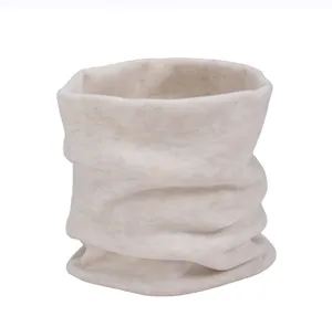 Cozy winter fleece neck gaiter in solid beige, windproof double layer thermal tube scarf for daily outdoor.