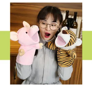Cute animal hand puppets featuring a pink pig and tiger, perfect for interactive storytelling.