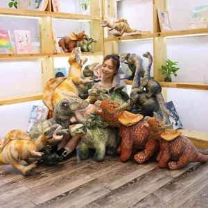 Peluche de Dinosaure Réaliste Douce Animal en Peluche T-Rex Tricératops Stégosaure Poupée Cadeau d'Anniversaire pour Enfants