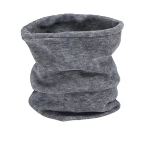 Grey knitted neck warmer detail showing double layer thermal fleece fabric for winter outdoor.