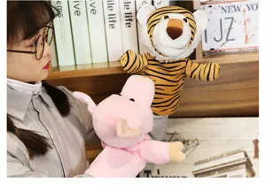 Cute animal hand puppets plush toys tiger and pig interactive story props for kids learning