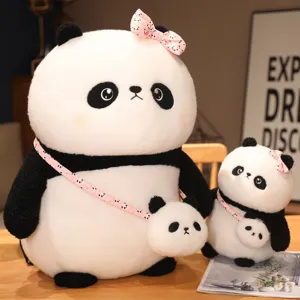 Lindo Juguete de Peluche de Panda Gigante Animal de Peluche Suave Muñeca con Lazo y Mini Mochila Regalo de Graduación para Niños Niñas