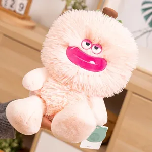Cute long-haired fruit plush toy, soft fluffy stuffed doll for kids and gift, pink color.