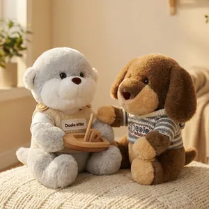 Cute plush otter and dog toys with sweaters, soft stuffed animal dolls for kids gifts.