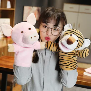 Cute plush animal hand puppets, soft interactive toys for early education and storytelling use.