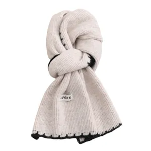 Women winter warm knit scarf beige with black edge stylish daily wear fashion accessory