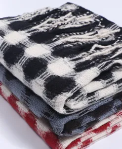 Thick cashmere-feel winter scarf detail, cozy plaid patterned warm neck wrap for women.