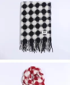 Winter warm plaid cashmere-feel scarf with fringe, soft cozy thick winter neck wrap shawls.