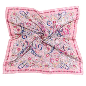 Pink paisley floral imitation silk square scarf 90x90cm elegant women head neck wrap.