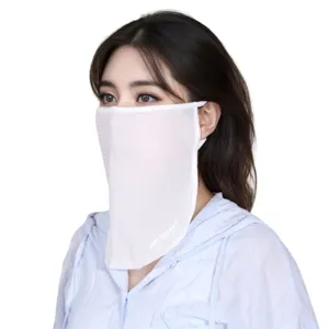 Ice silk sun protection face mask for women, breathable neck shield with ear loops white