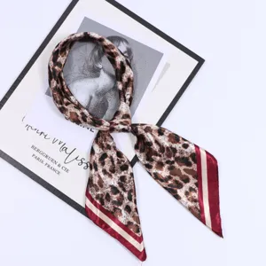 Classic leopard print silk square scarf women stylish fashion neckerchief 90x90cm head wrap