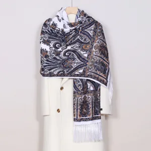 Ethnic style paisley print women scarf bohemian fashion fringe shawl for spring autumn