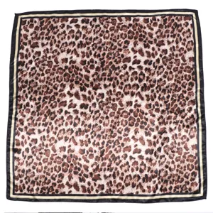 Classic leopard print square scarf for women, elegant imitation silk neckerchief 90x90cm