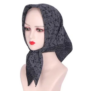 Women Rhinestone Square Scarf Polyester Floral Printed Thin Breathable Head Scarf Sun Protection Fashion Headwear