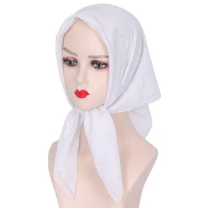 White rhinestone hijab square scarf lightweight head cover fashionable Muslim religious headwear 70cm