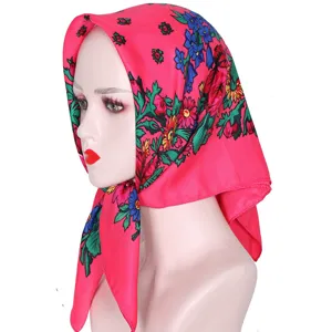 Russian style floral cotton square scarf, vintage ethnic head wrap for women, dustproof.