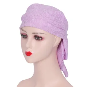 Purple floral rhinestone headscarf chemo cap breathable sun protection bandana for women
