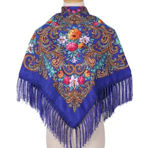 Women vintage floral fringe triangle scarf ethnic style warm winter shawl head wrap design