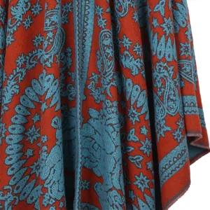 Thickened imitation cashmere shawl cloak with ethnic paisley pattern for women autumn winter warm
