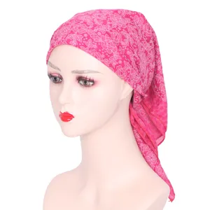 Pink rhinestone floral print headscarf for women, lightweight breathable head wrap for outdoor wear.