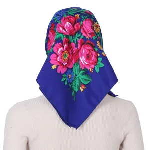 Etnische stijl katoenen vierkante hoofddoek 70cm bloemige wikkeltulband dames mode winter